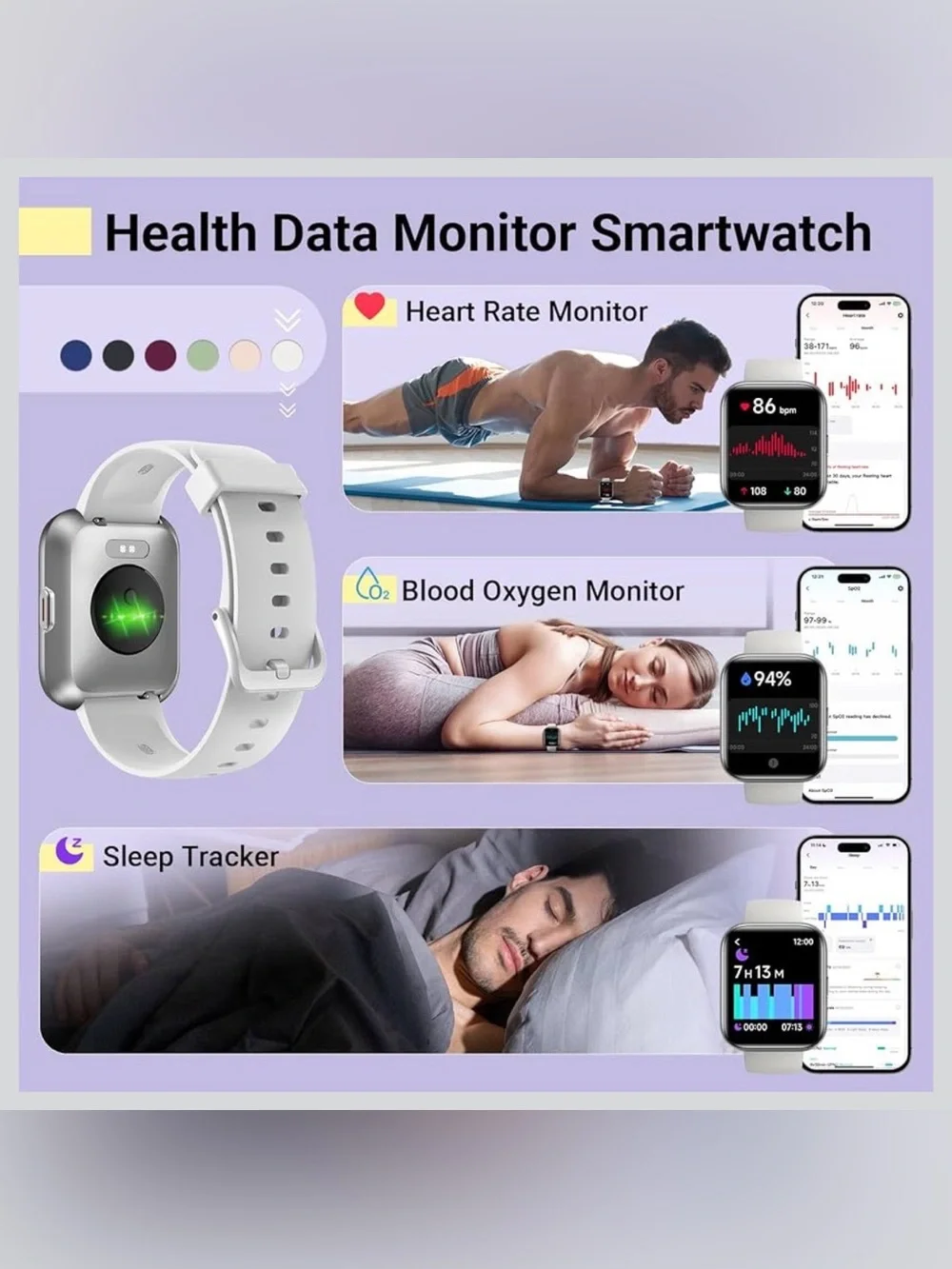 Quican Rose Pink Smartwatch with Heart Rate & Voice Assistant NWT